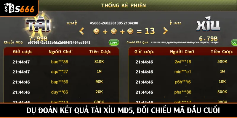 Dự đoán kết quả Tài xỉu MD5, đối chiếu mã đầu cuối